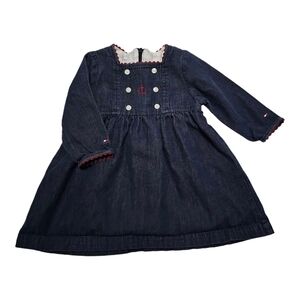 Tommy Hilfiger Nautical Denim Dress Baby Girl Size 6 - 9 Month Anchor Red Trim